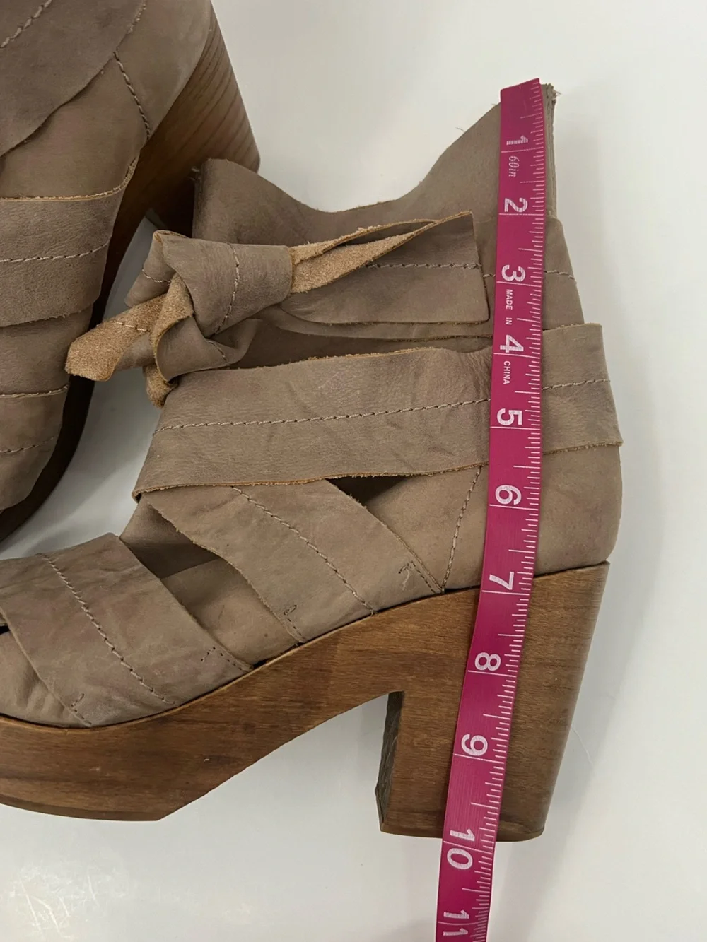 Free People Spire Taupe Leather Ankle-Wrap Platform Clogs